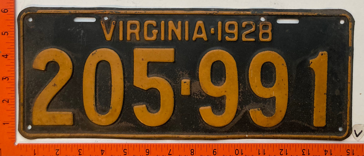 1928 Virginia #205-991 Passenger License Plate