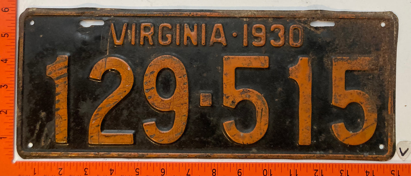 1930 Virginia #129-515 Passenger License Plate