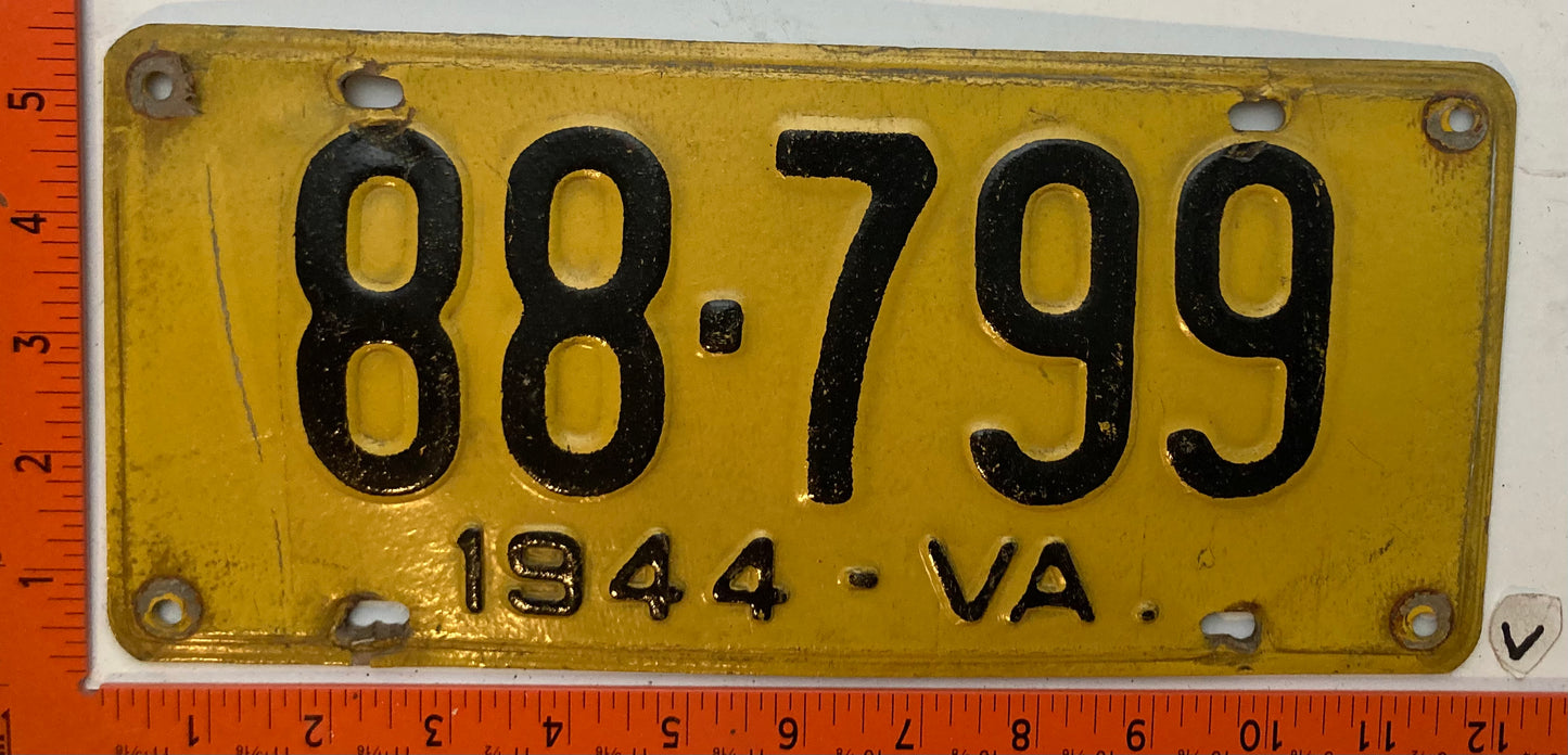 1944 Virginia #88-799 Passenger License Plate (Fiber)