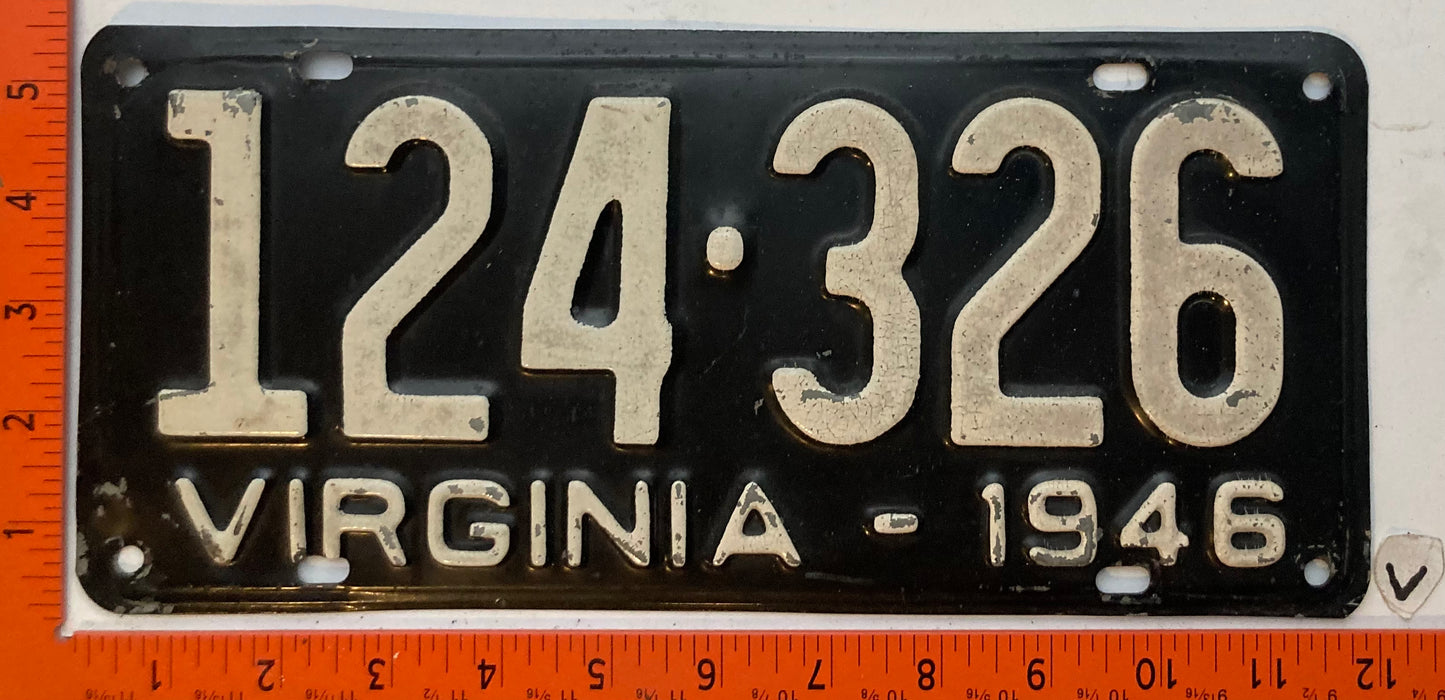 1946 Virginia #124-326 Passenger License Plate