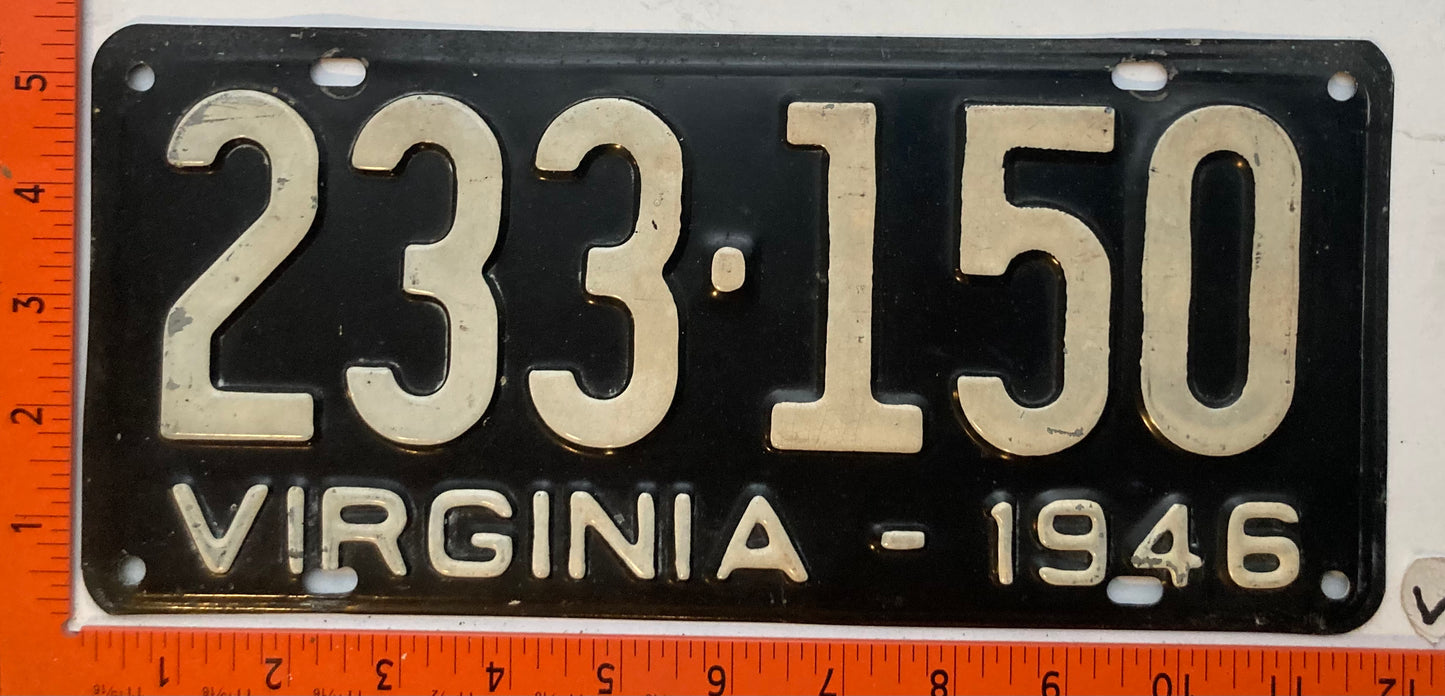 1946 Virginia #233-150 Passenger License Plate