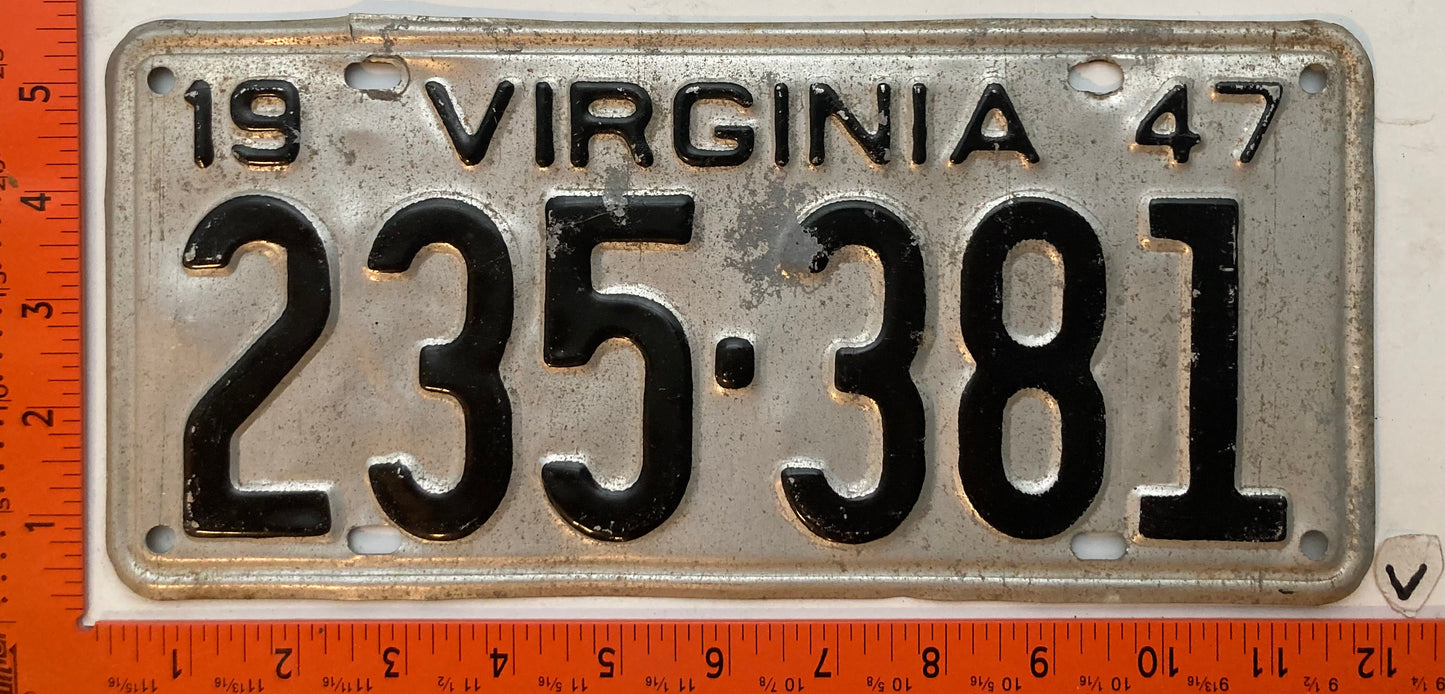 1947 Virginia #235-381 Passenger License Plate