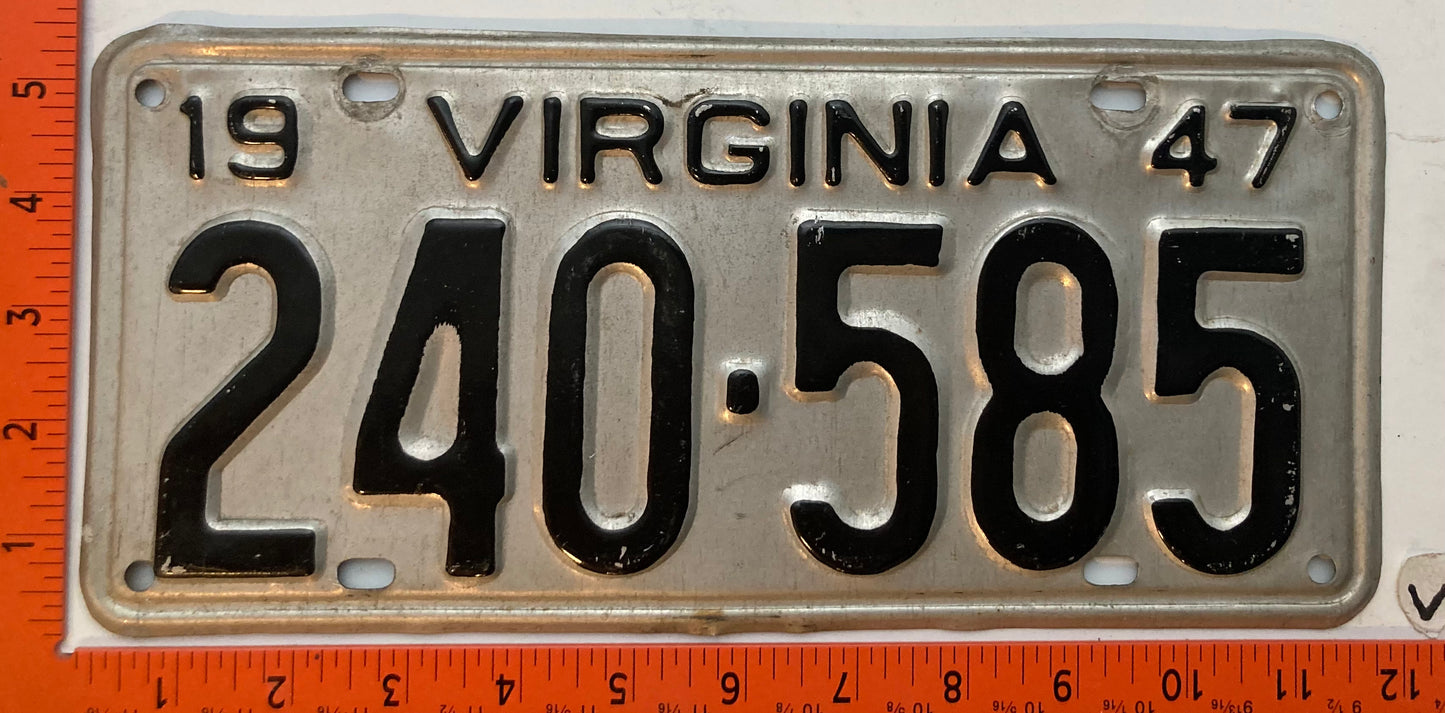 1947 Virginia #240-585 Passenger License Plate