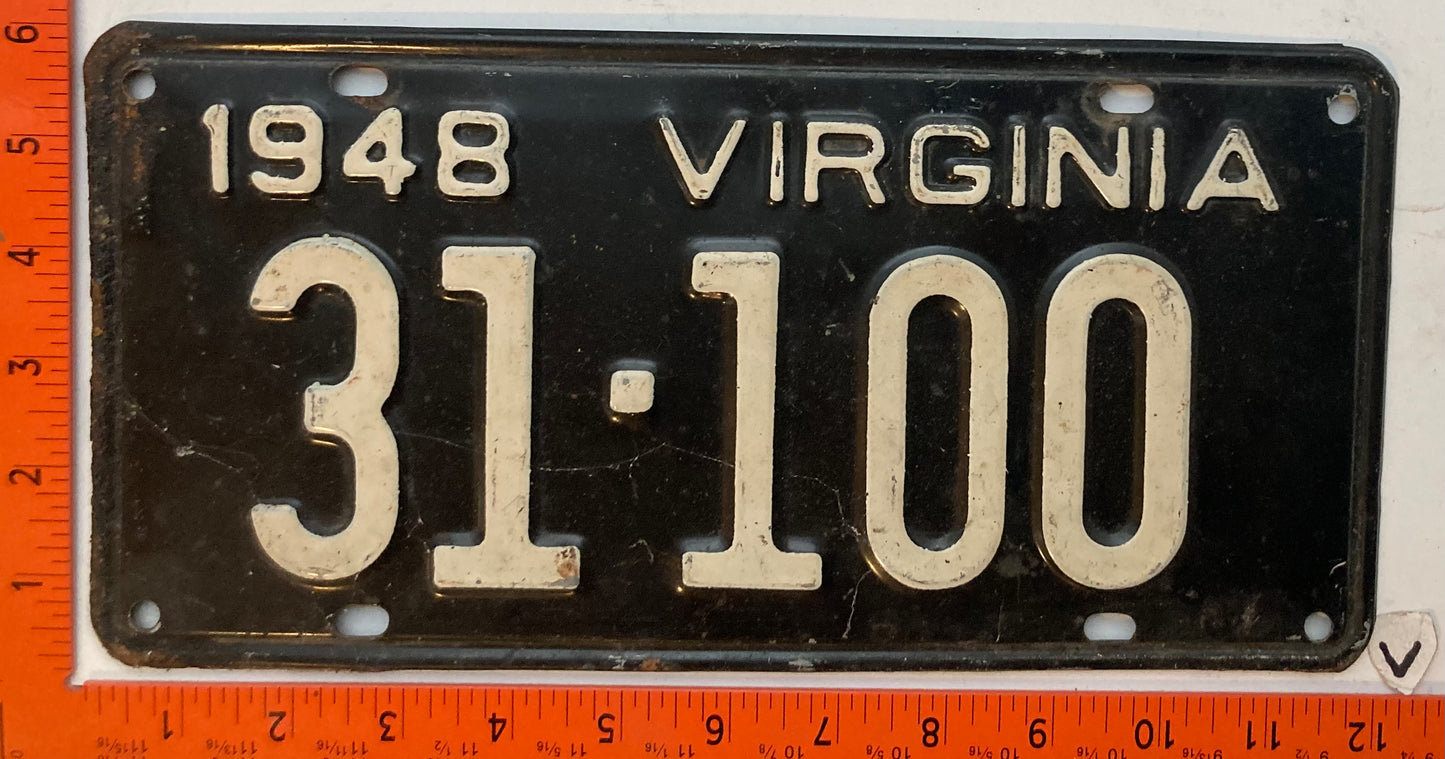 1948 Virginia #31-100 Passenger License Plate
