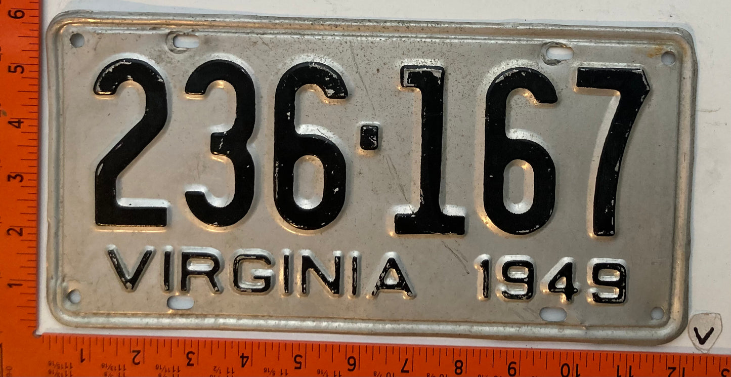 1949 Virginia #236-167 Passenger License Plate