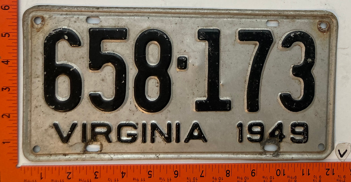 1949 Virginia #658-173 Passenger License Plate