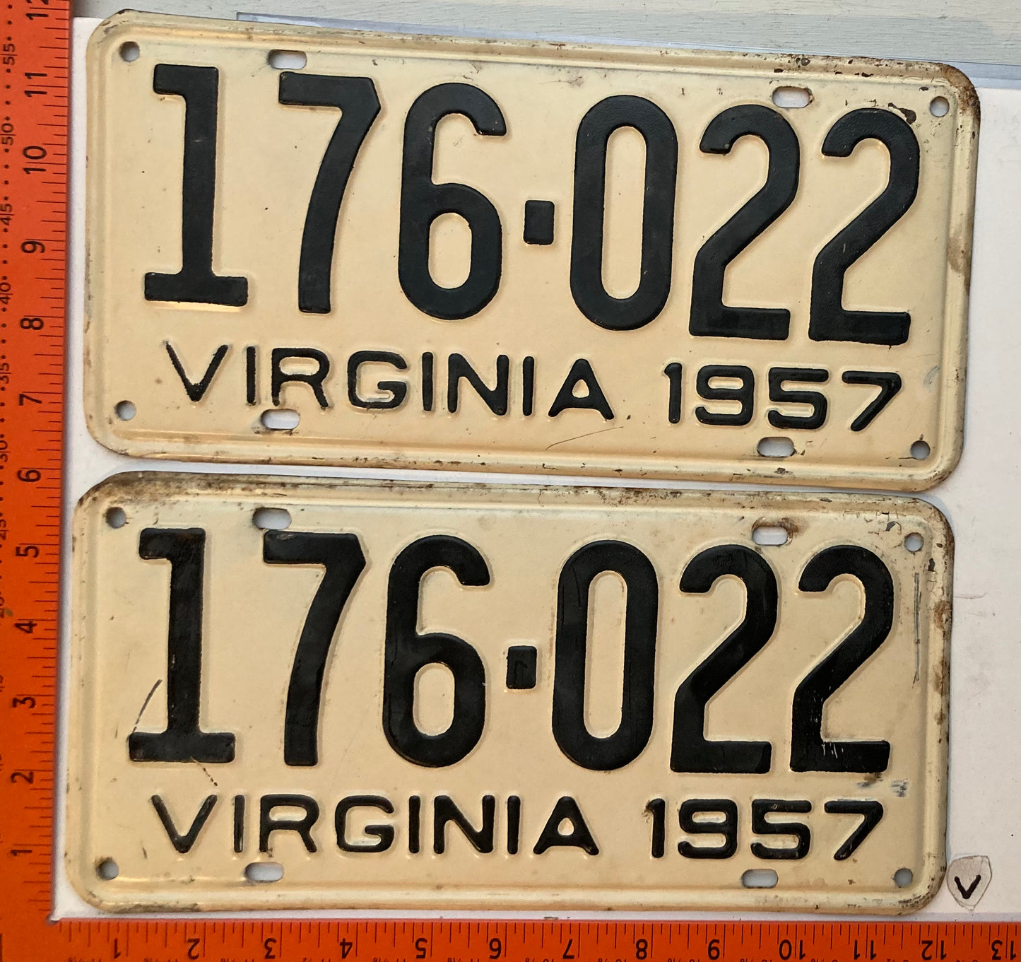 1957 Virginia #176-022 Passenger License Plate (Pair)