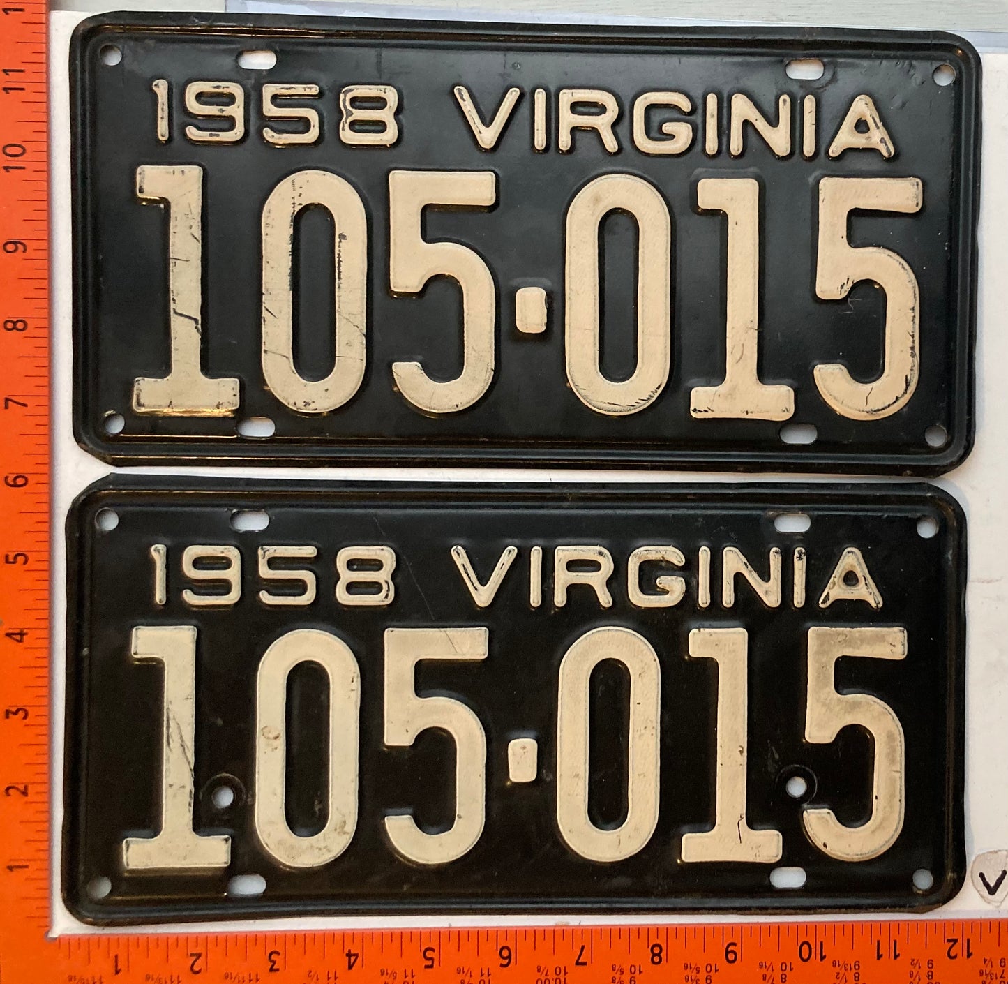 1958 Virginia #105015 Passenger License Plate (Pair)