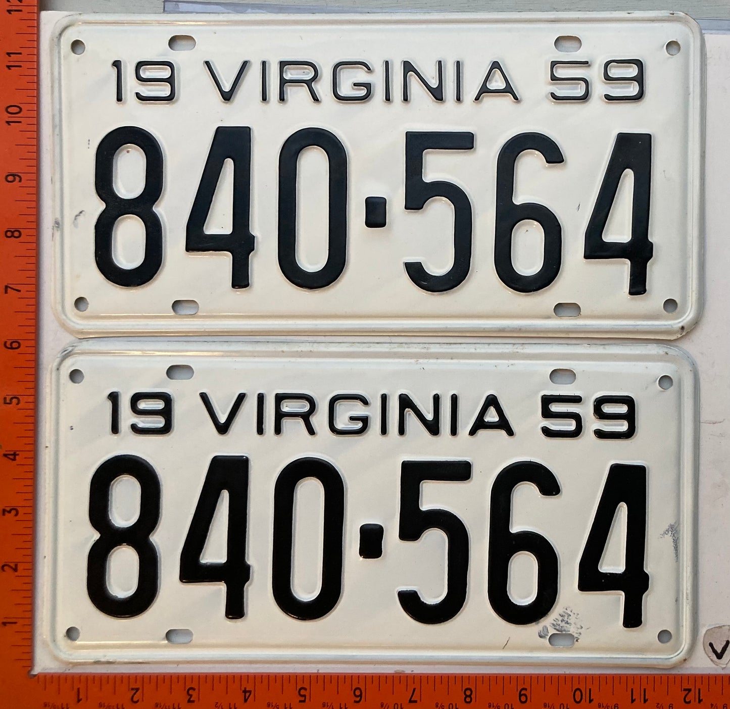 1959 Virginia #840-564 Passenger License Plate (Pair)