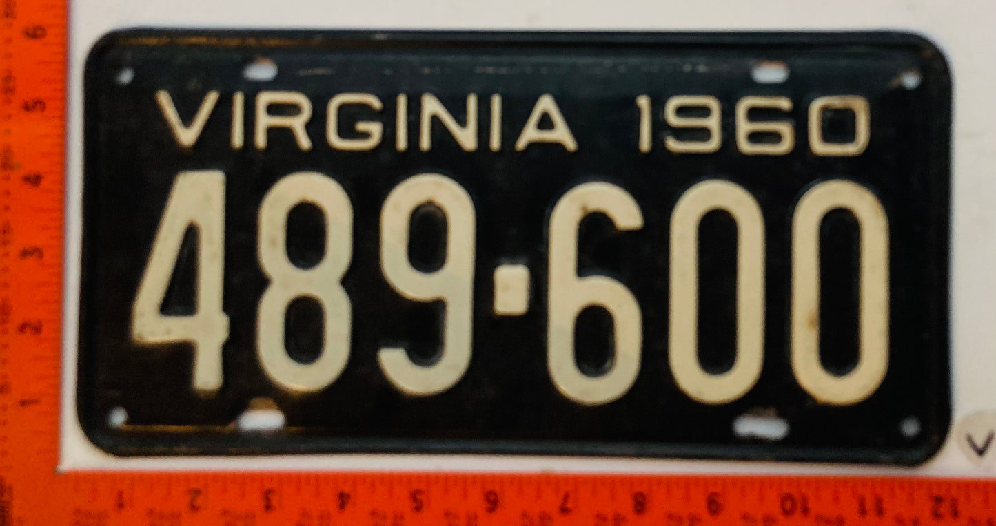 1960 Virginia #489-600 Passenger License Plate