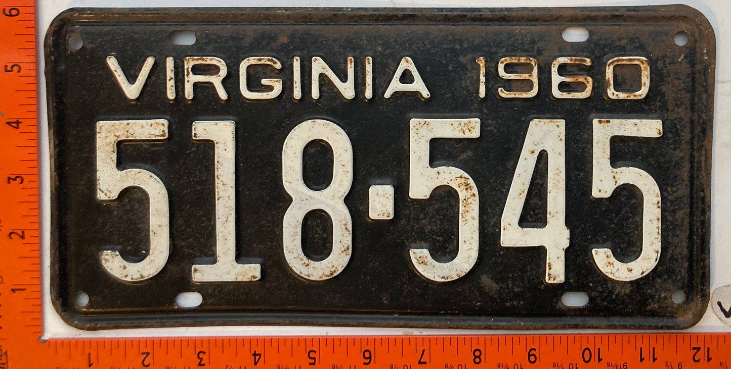 1960 Virginia #518-545 Passenger License Plate