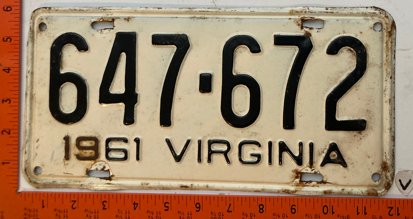 1961 Virginia #647-672 Passenger License Plate