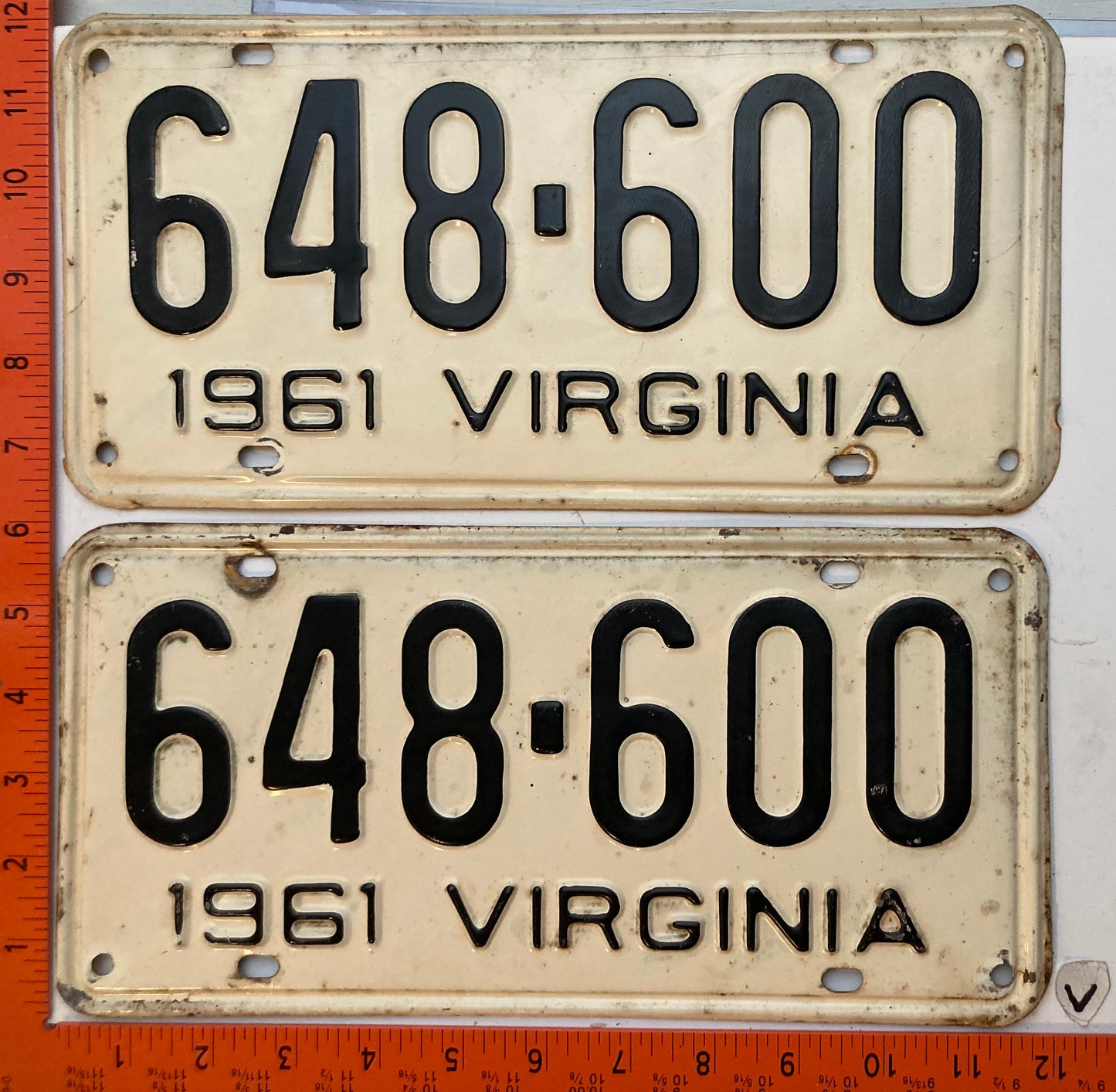 1961 Virginia #648-600 Passenger License Plate (Pair)