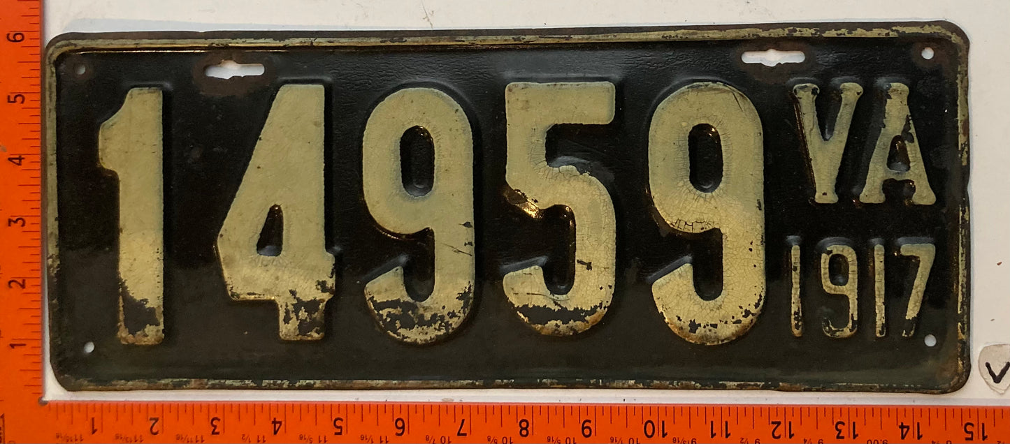 1917 Virginia #14959 Passenger License Plate