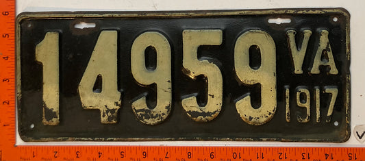 1917 Virginia #14959 Passenger License Plate