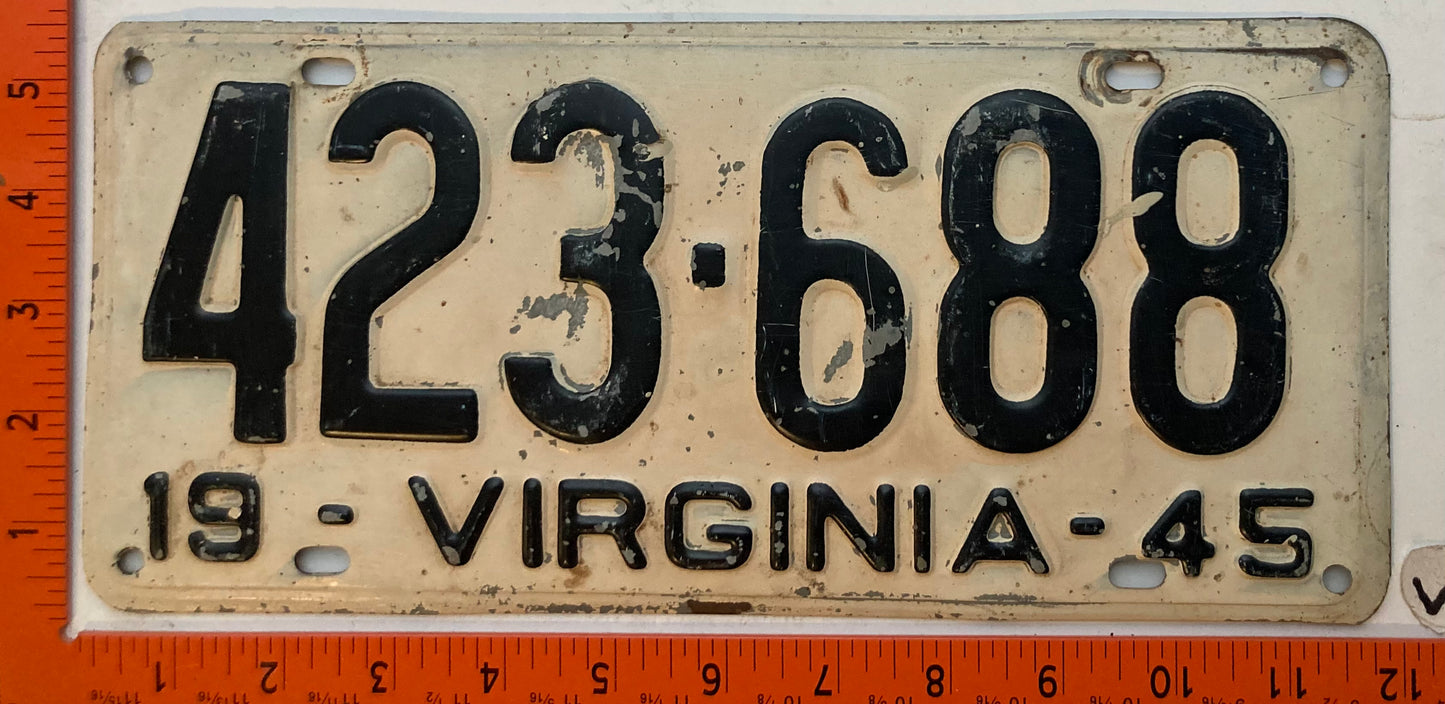 1945 Virginia #423-688 Passenger License Plate