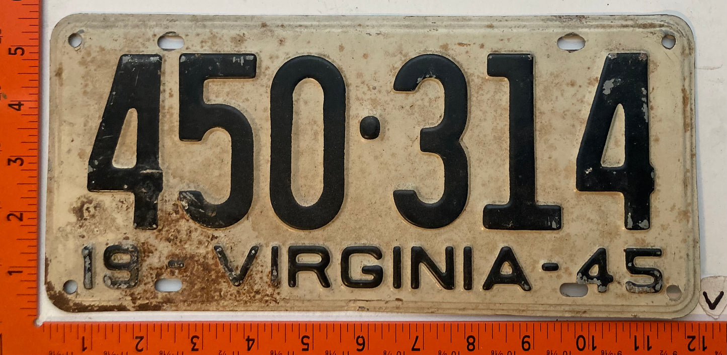 1945 Virginia #450-314 Passenger License Plate