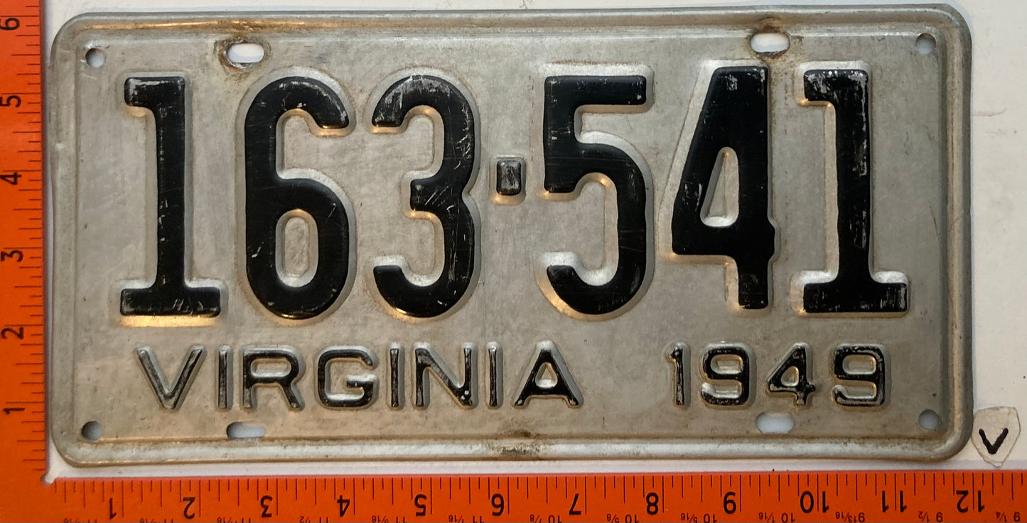 1949 Virginia #163-541 Passenger License Plate