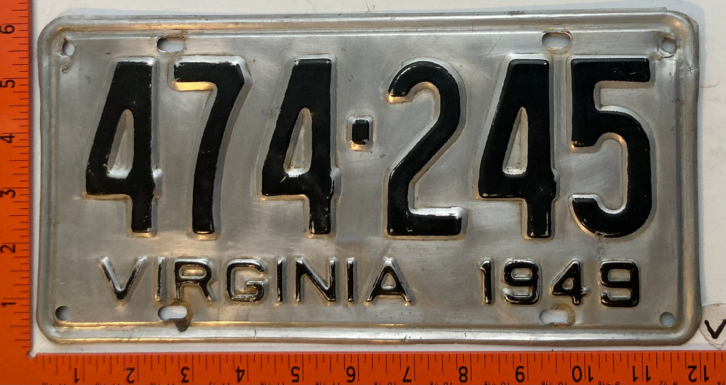 1949 Virginia #474-245 Passenger License Plate