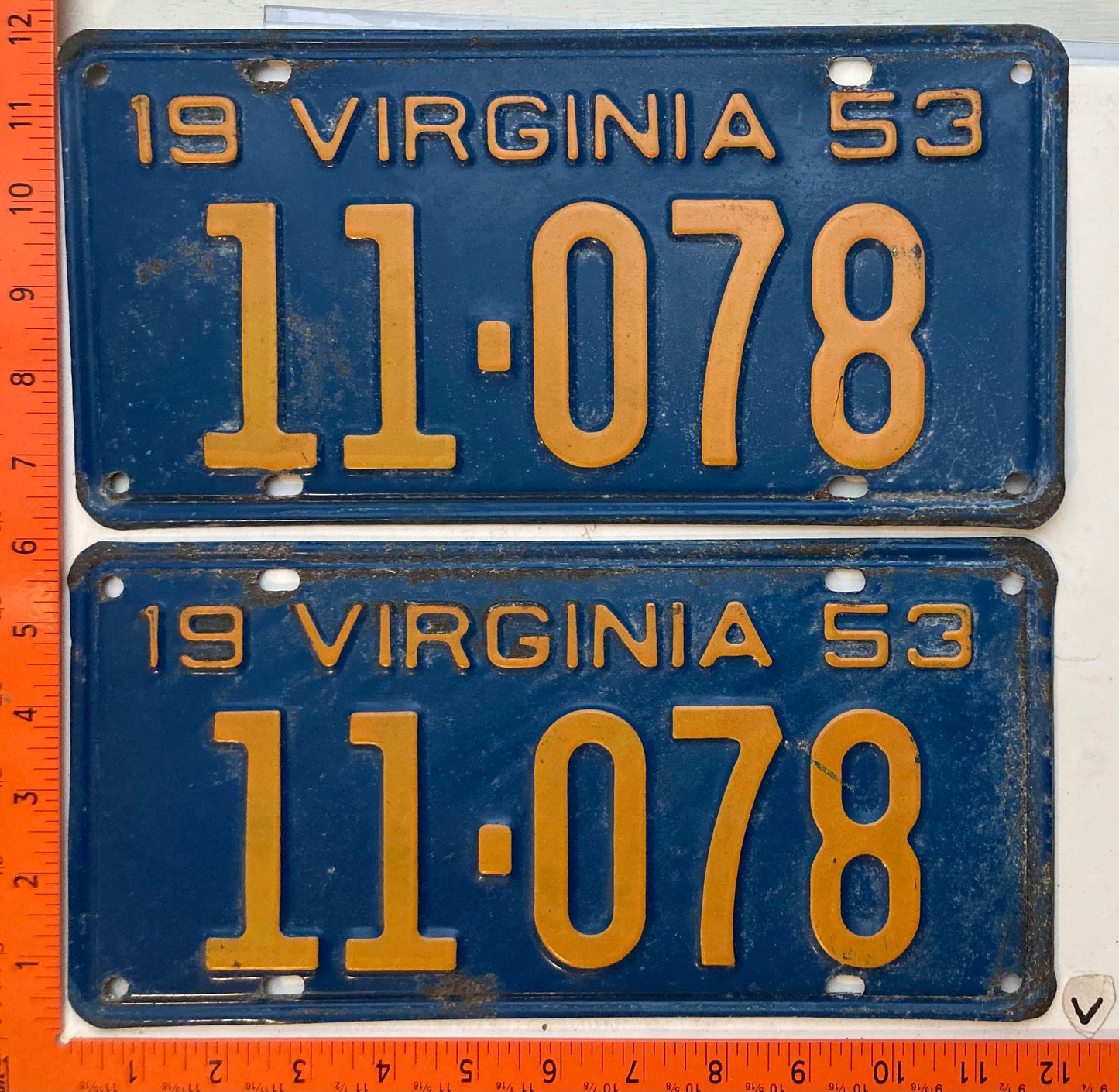 1953 Virginia #11-078 Passenger License Plate (Pair)