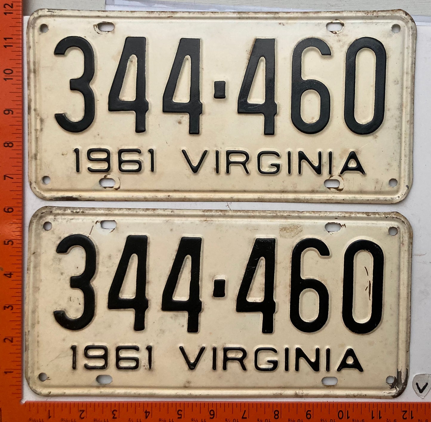 1961 Virginia #344-460 Passenger License Plate (Pair)