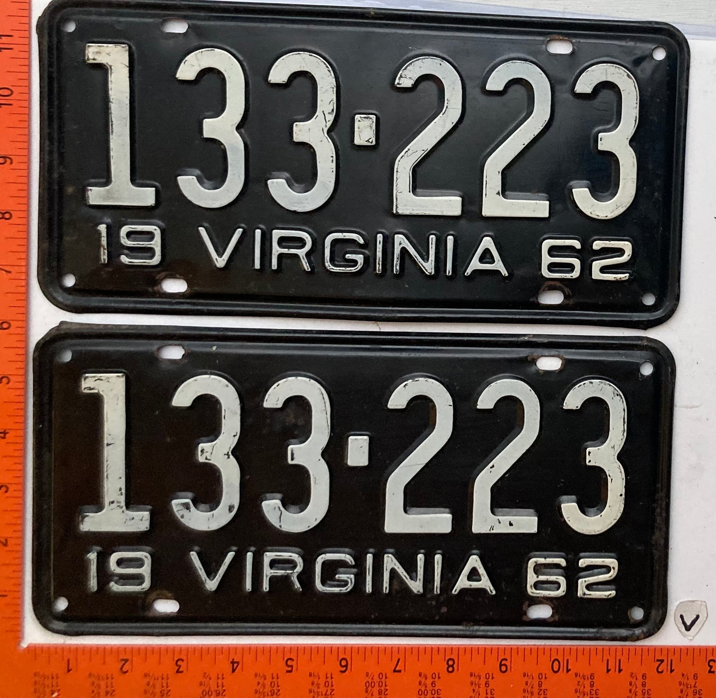 1962 Virginia #133-223 Passenger License Plate (Pair)