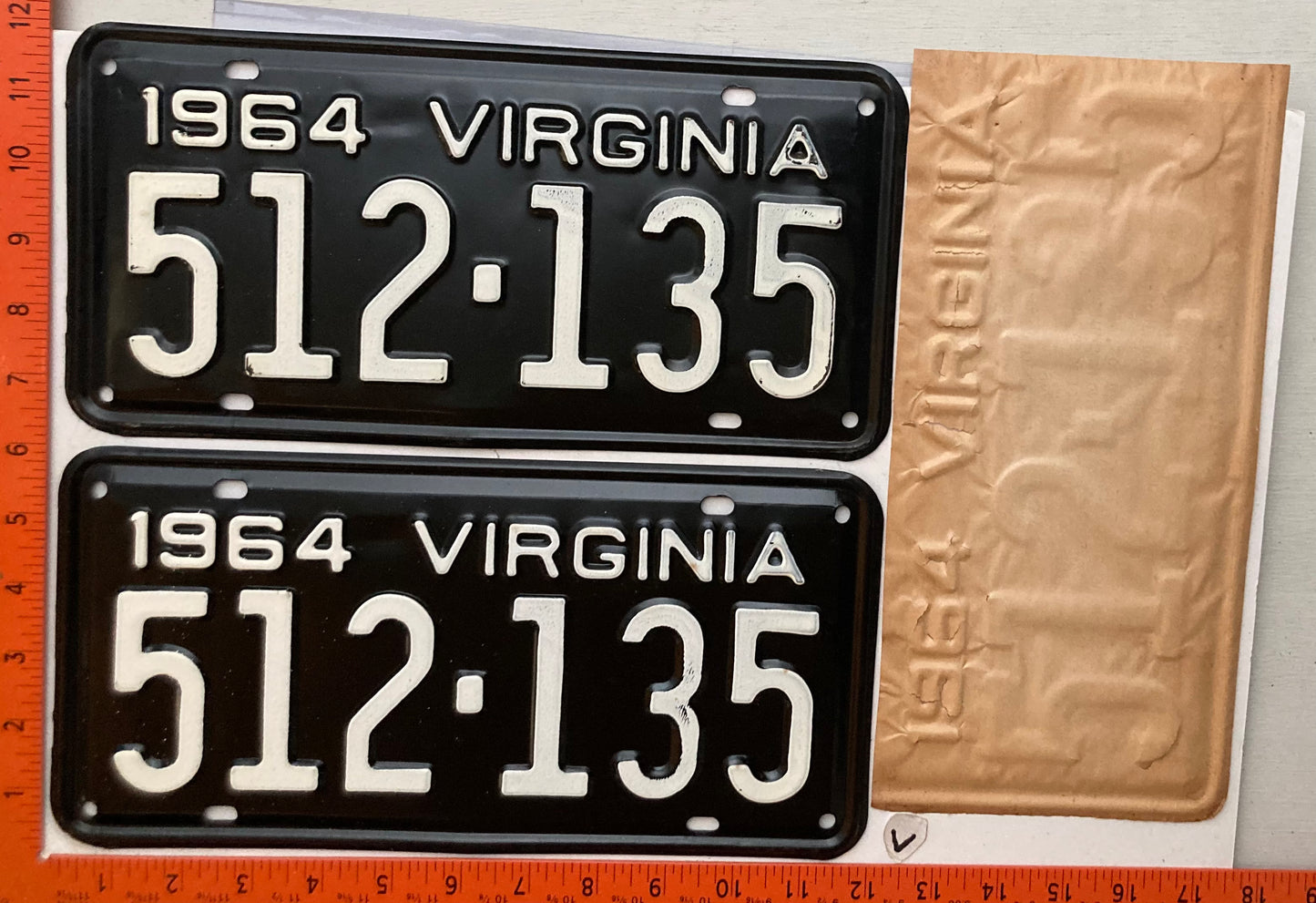 1964 Virginia #512-135 Passenger License Plate (Pair)
