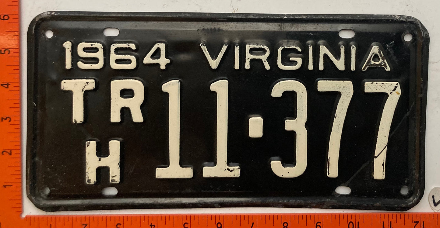 1964 Virginia #T/R/H 11-377 Trailer for Hire License Plate