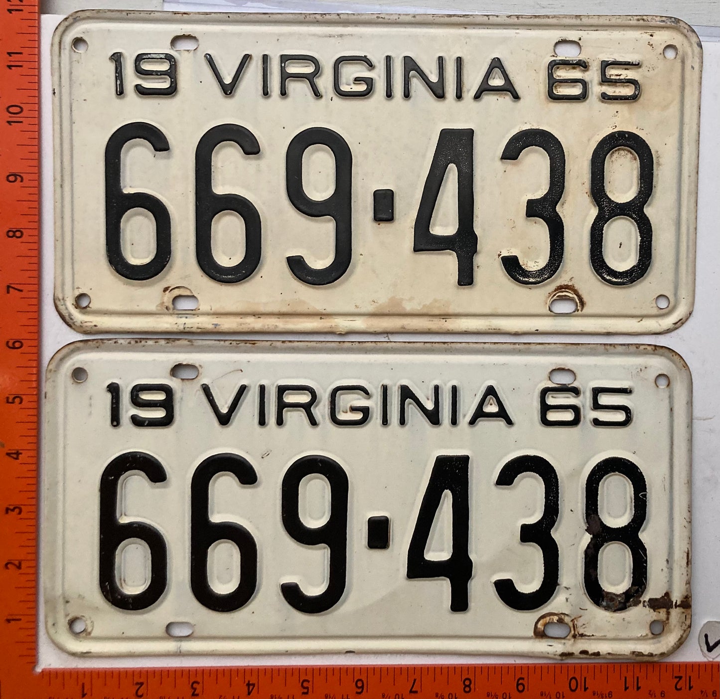1965 Virginia #669-438 Passenger License Plate (Pair)