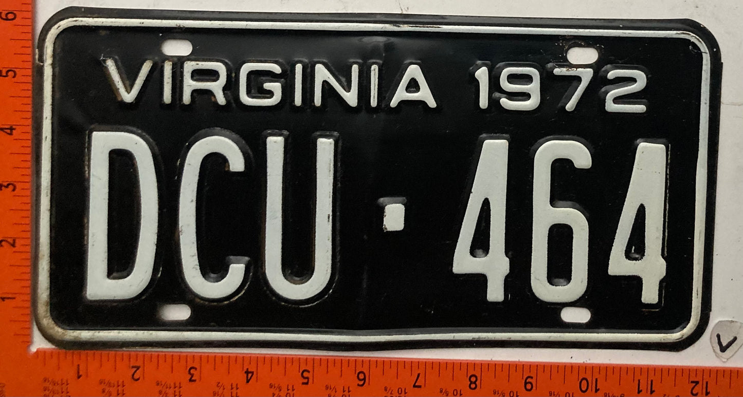 1972 Virginia #DCU-464 Passenger License Plate