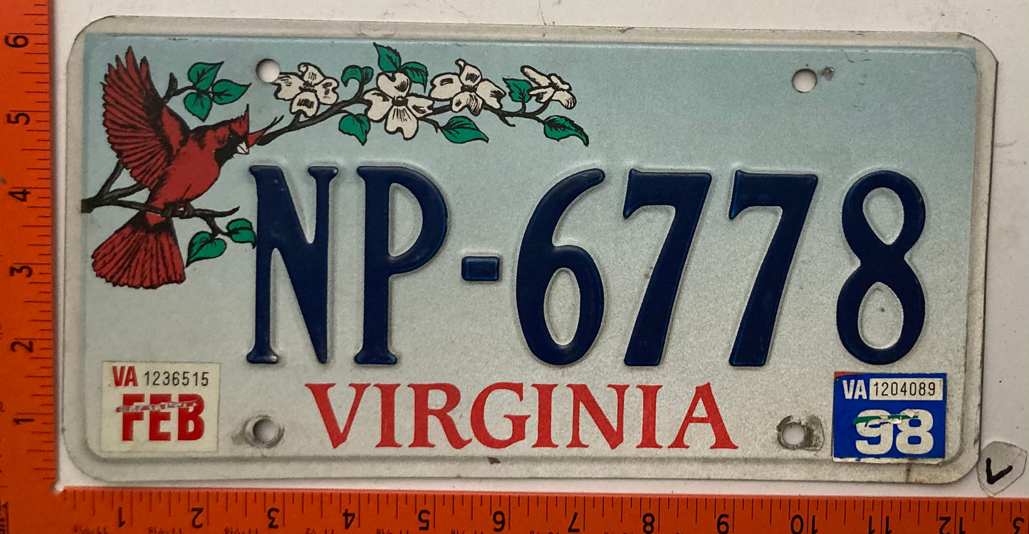 1998 Virginia #NP-6778 Passenger Cardinal License Plate