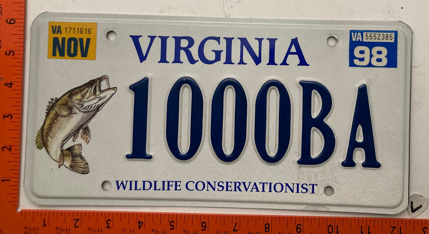 1998 Virginia #1000BA Wildlife Conservationist License Plate