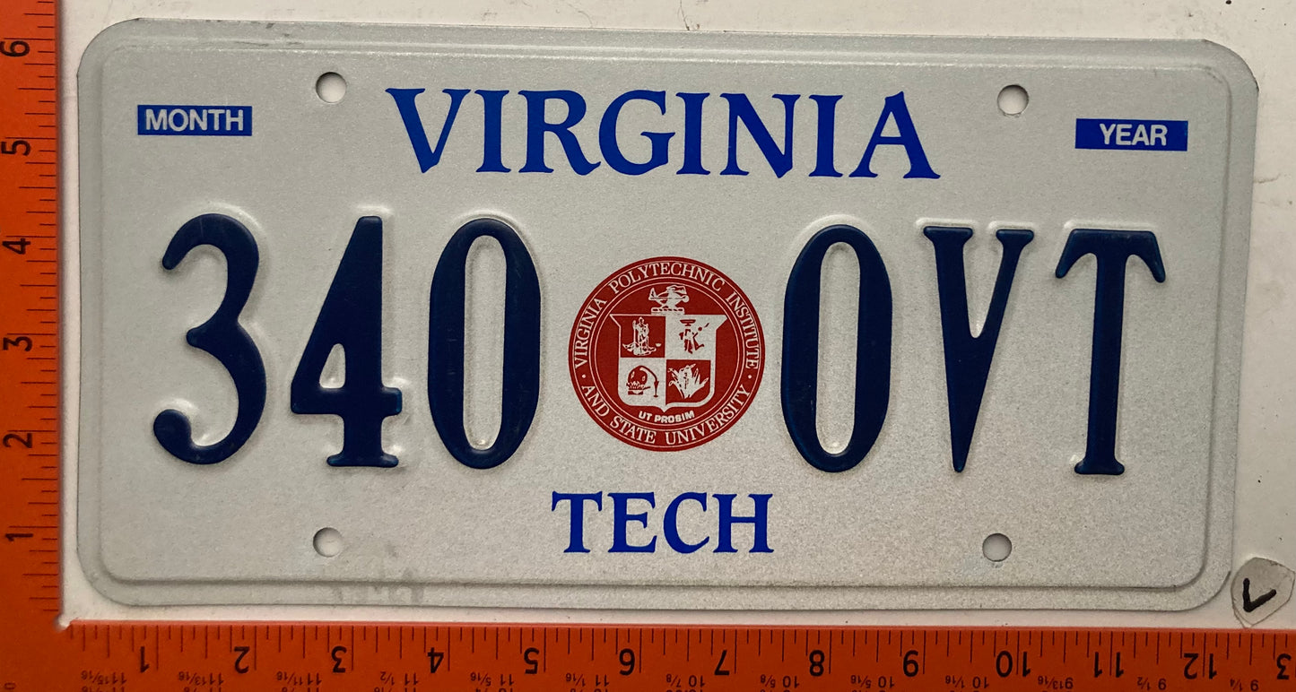 undated Virginia #340 0VT Virginia Tech License Plate