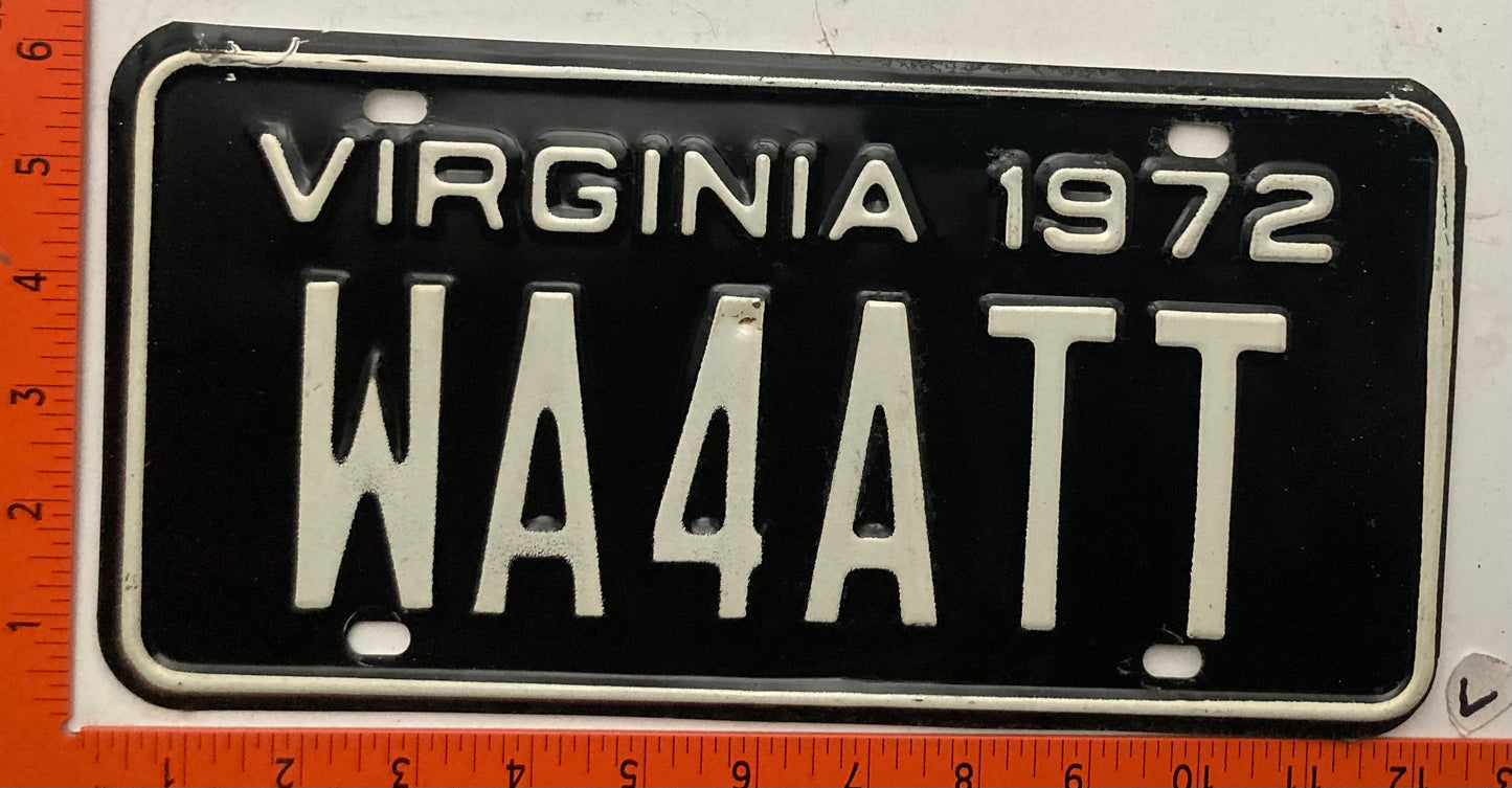 1972 Virginia #WA4ATT Ham Radio License Plate