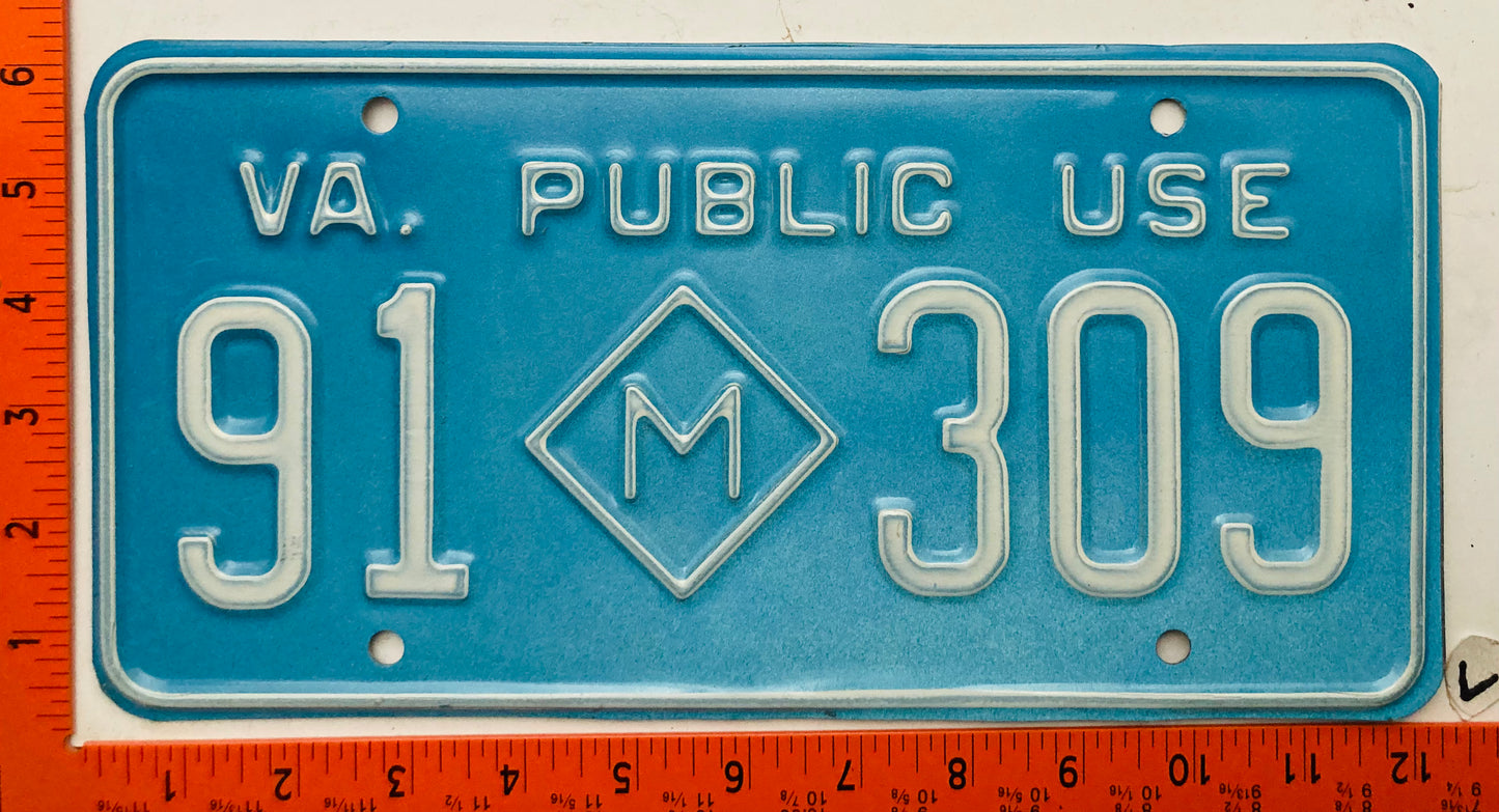 Undated Virginia #91 903 Public Use Vehicle License Plate