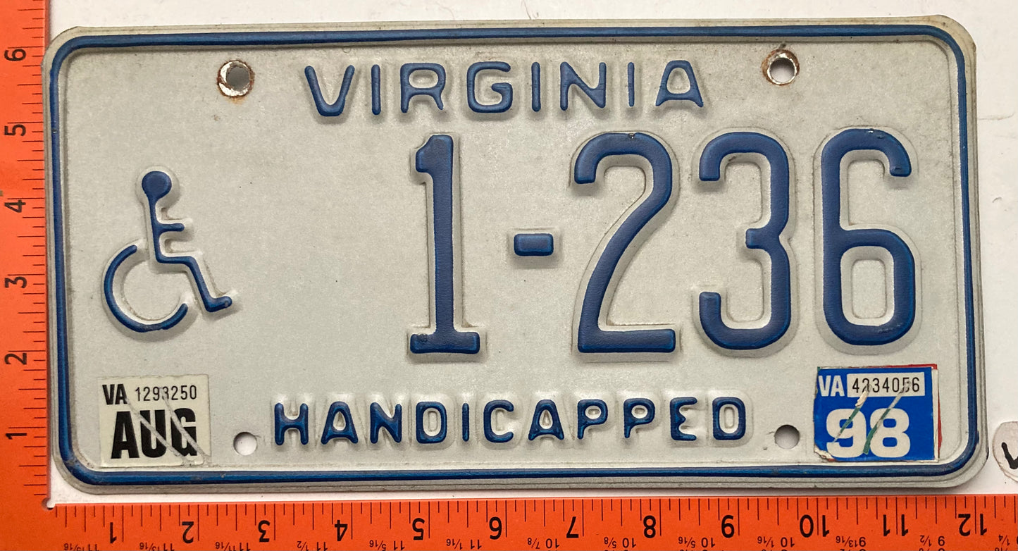 1998 Virginia #1-236 Handicapped License Plate