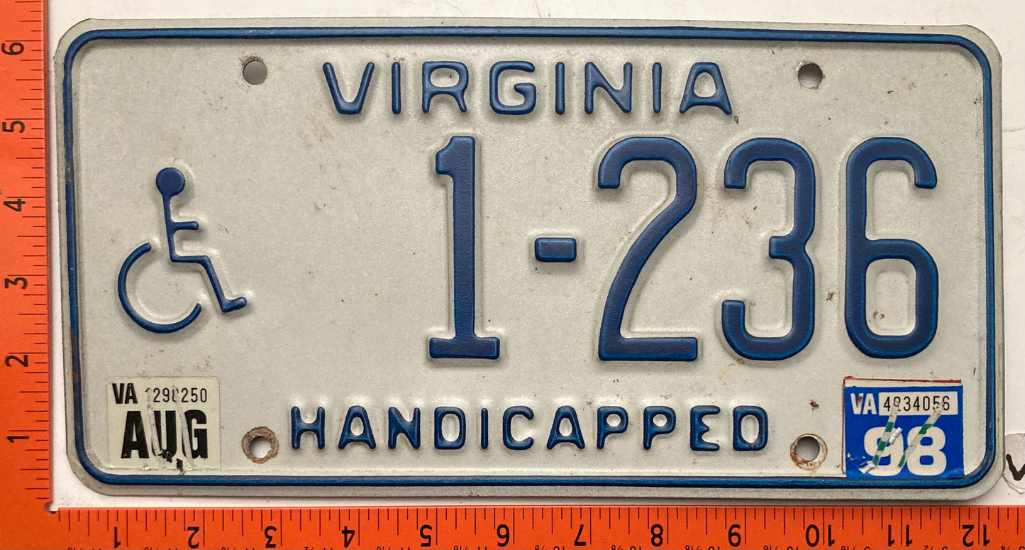 1998 Virginia #1-236 Handicapped License Plate