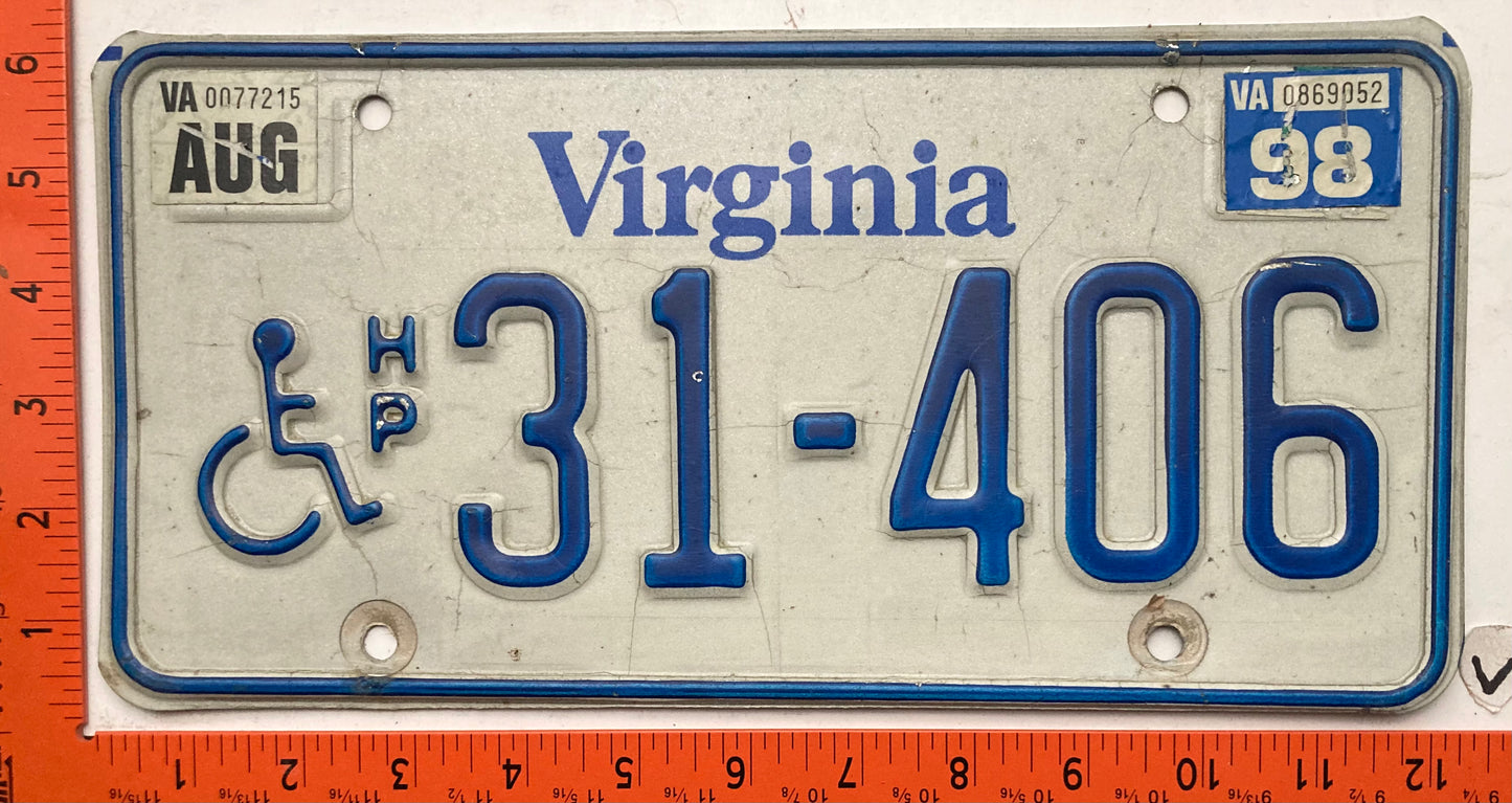 1998 Virginia #31-406 Handicapped License Plate