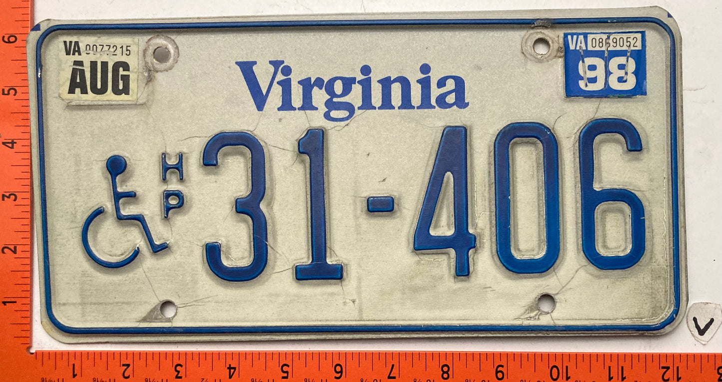 1998 Virginia #31-406 Handicapped License Plate