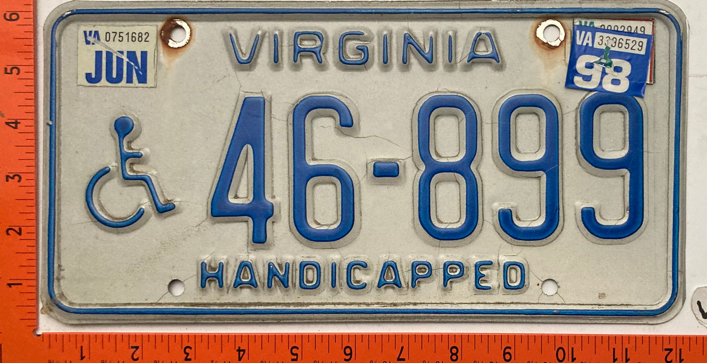 1998 Virginia #46-899 Handicapped License Plate