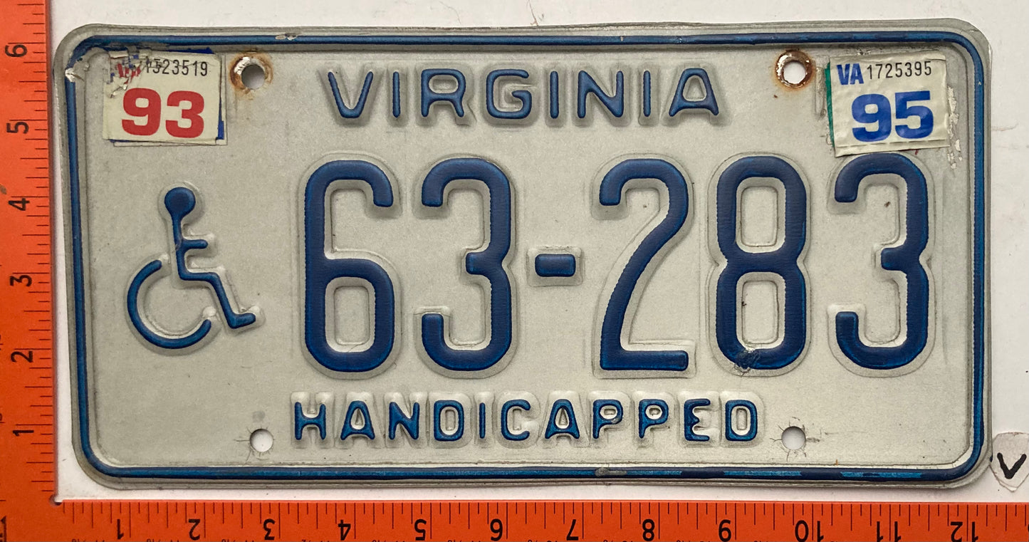1995 Virginia #63-283 Handicapped License Plate