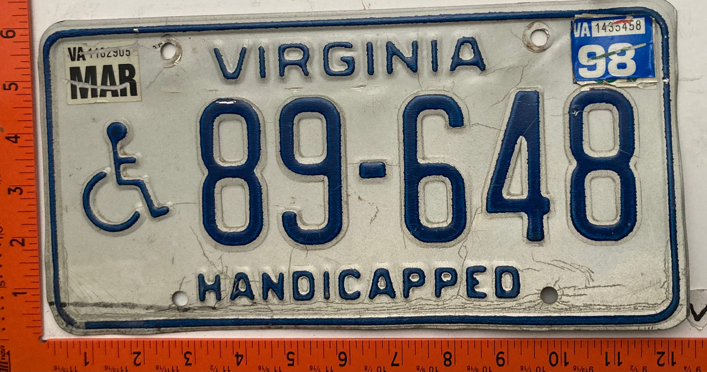 1998 Virginia #89-648 Handicapped License Plate