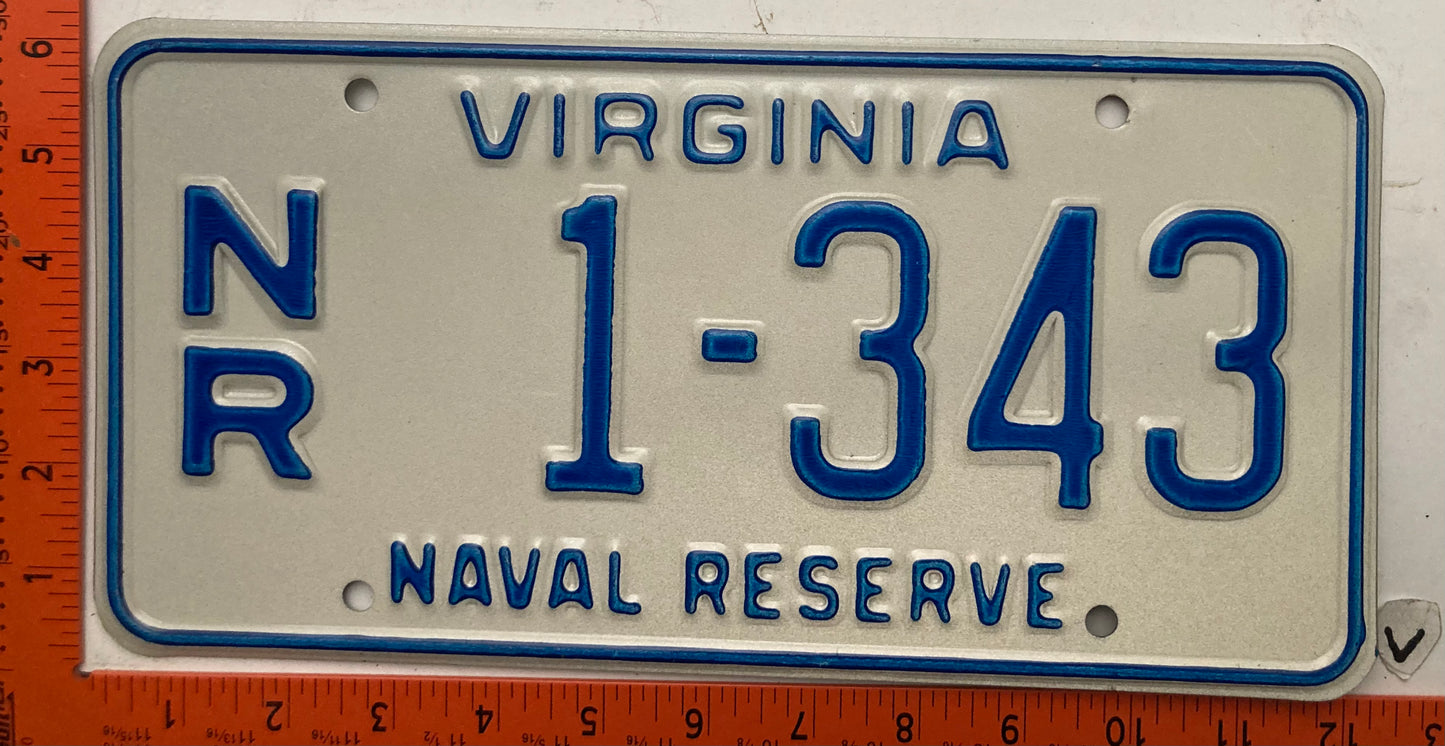Undated Virginia #1-343 Naval Reserve License Plate