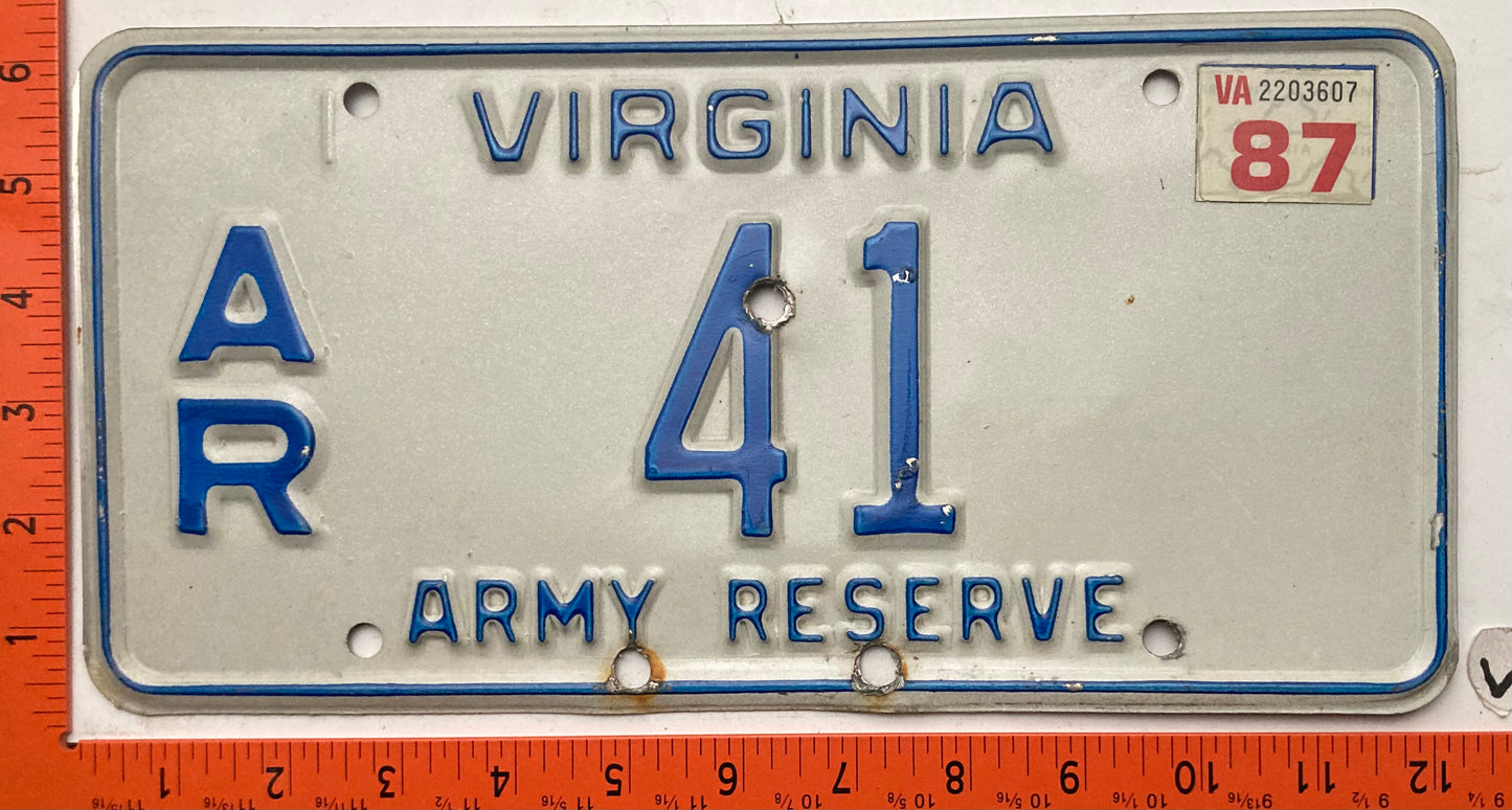 1987 Virginia #A/R 41 Army Reserve License Plate