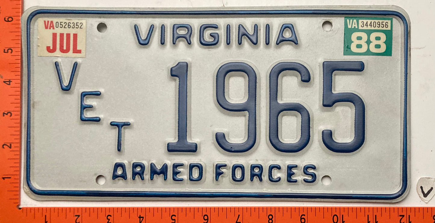 1988 Virginia #Vet 1965 Veteran License Plate
