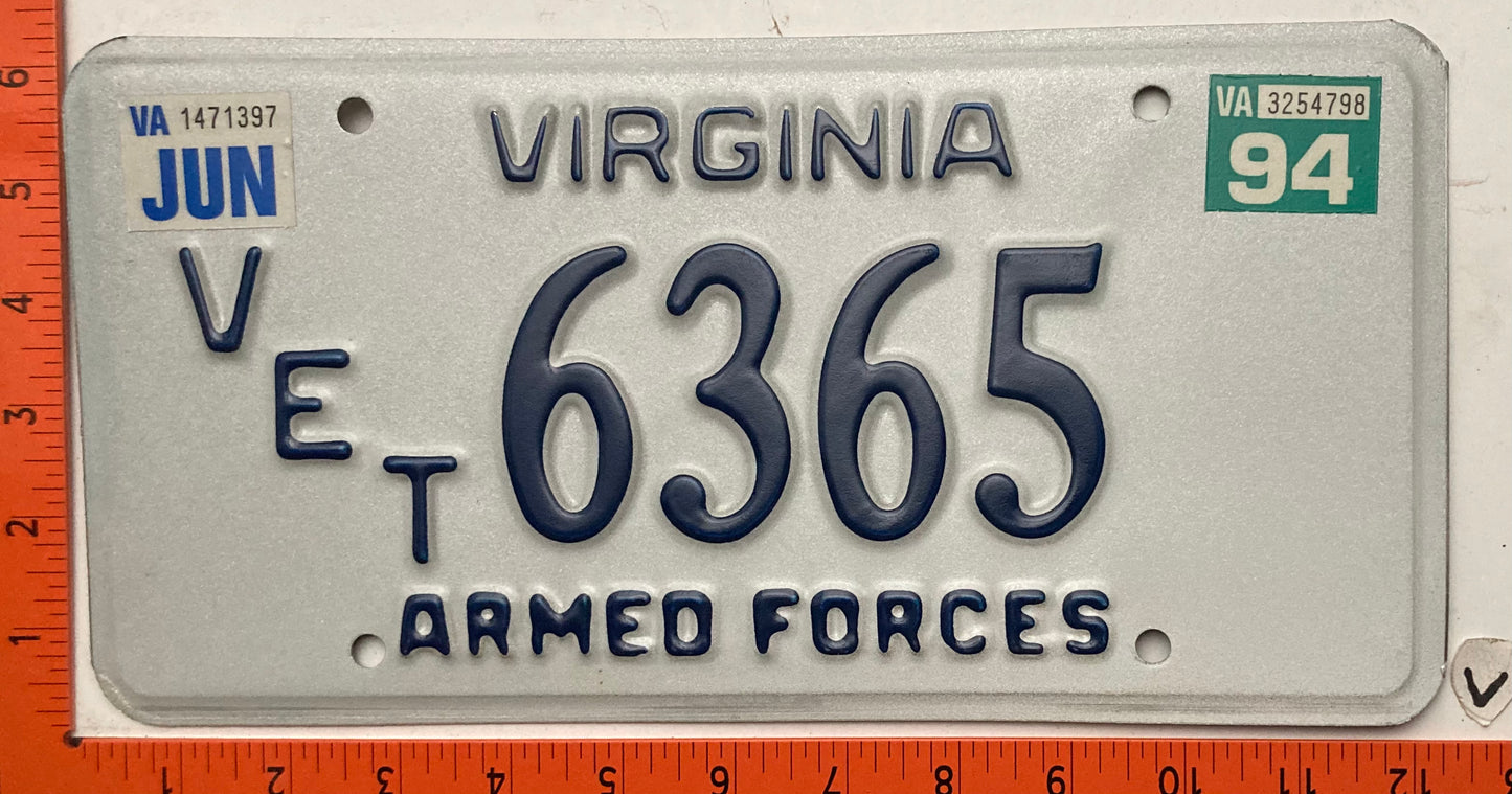 1994 Virginia #VET 6365 Veteran License Plate