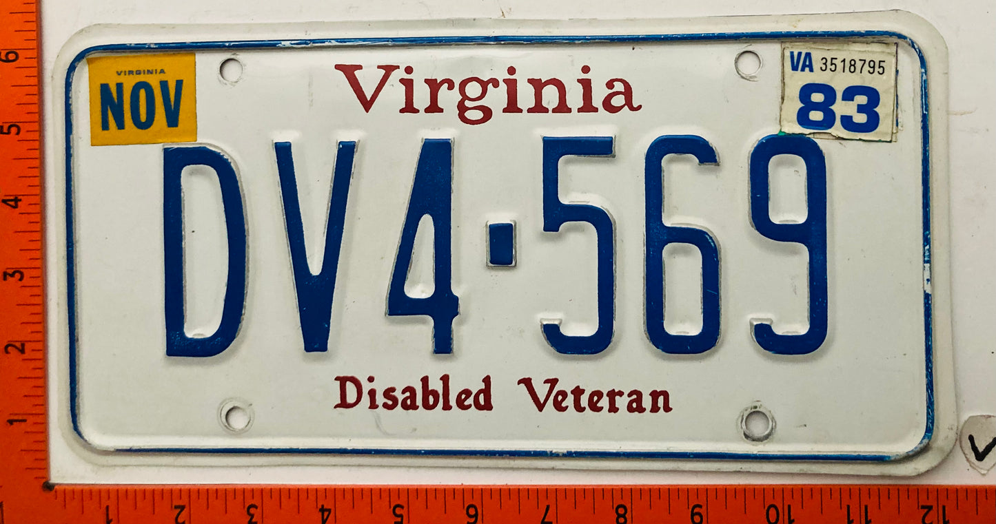 1983 Virginia #DV4-569 Disabled Veteran License Plate