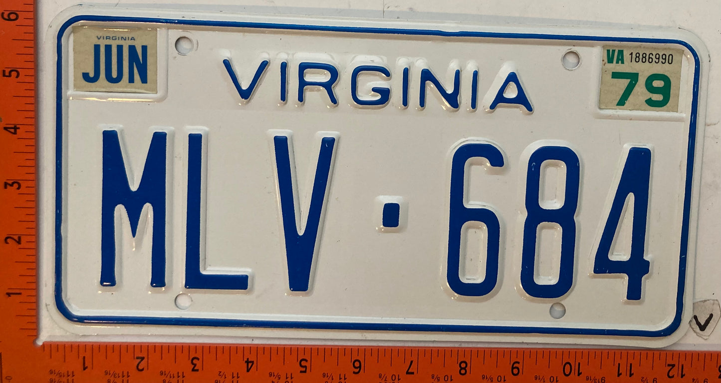1979 Virginia #MLV-684 Passenger License Plate