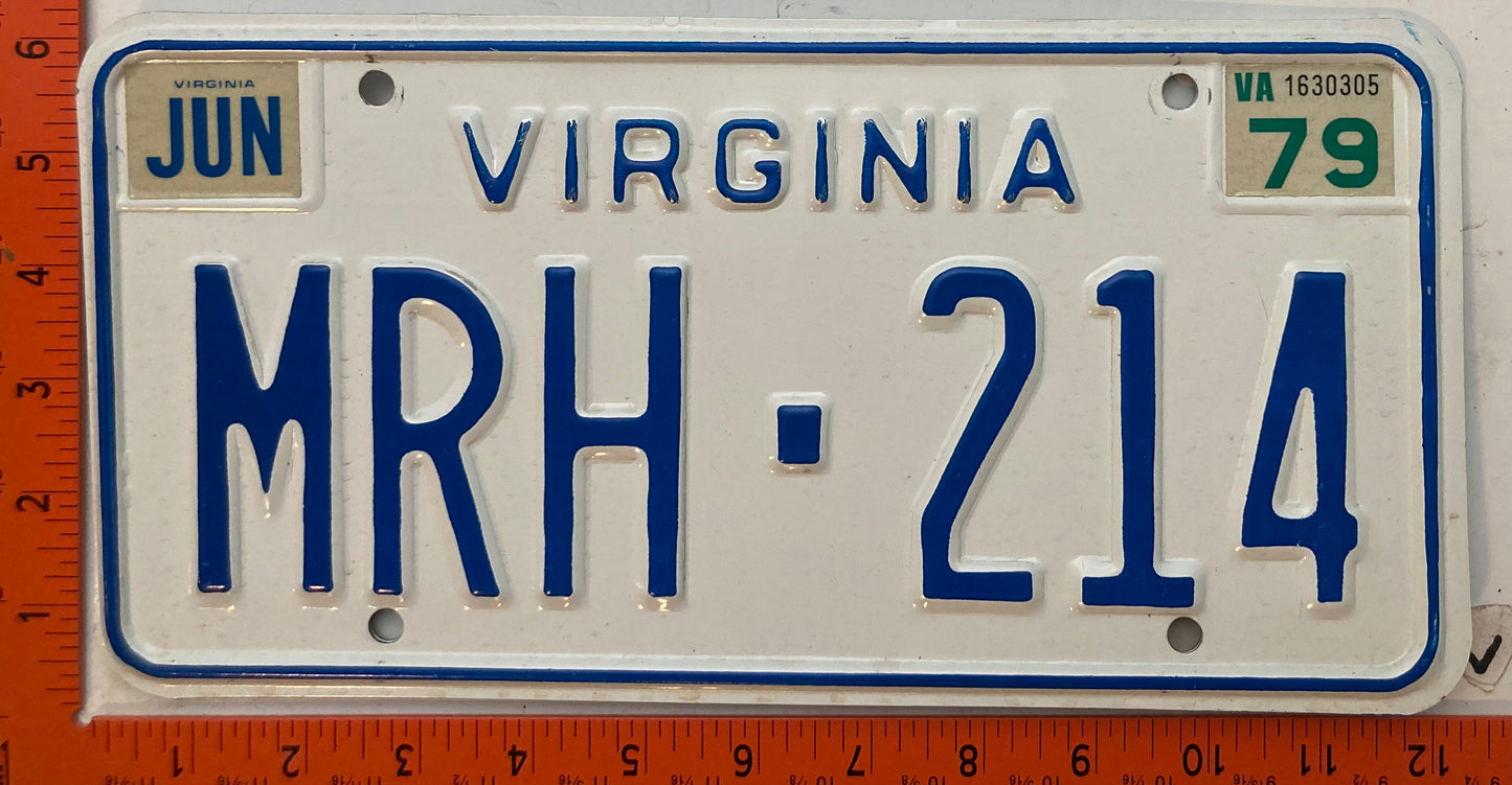 1979 Virginia #MRH-214 Passenger License Plate