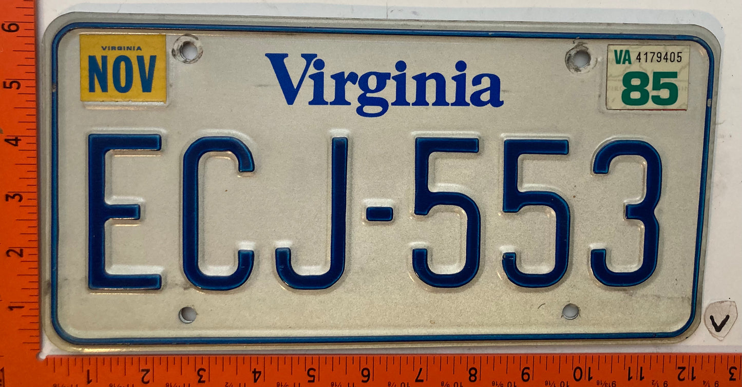 1985 Virginia #ECJ-553 Passenger License Plate